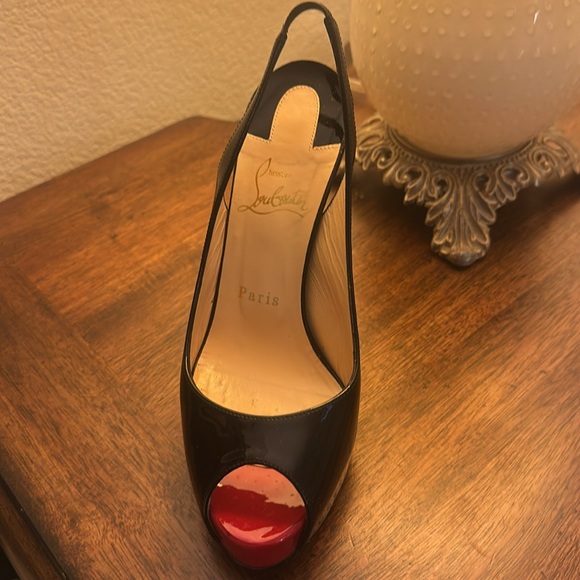 Christian Louboutin Black Peep Toe Slingback Heels - Picture 7 of 8